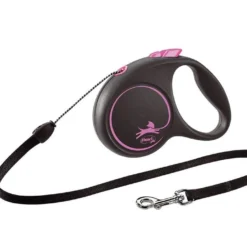 Flexi Laisse Noir Design M Corde 5m Jusqu'à 25kg Rose + Surprise Gratuite Pour Chien